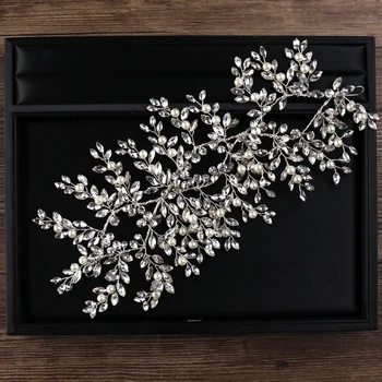 

New Elegant Headbands Silver Color Pearl Rhinestone Wedding Bridal Hair Accessories Handmade Ornaments Women Hair Jewelry Gift