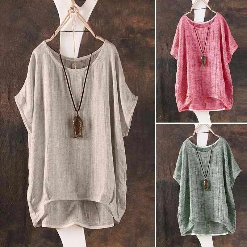 

Women Summer Boho T Shirt Casual Plain Loose Short Sleeve T-Shirts Batwing Asymmetrical Top New Fashion Streetwear Plus Size