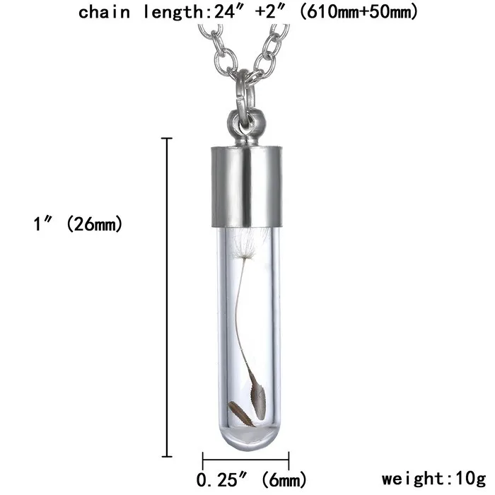 Украшения аксессуары Новое поступление Настоящее Одуванчик кулон трубка бутылка стекло кулон ожерелье ювелирные изделия Прямая