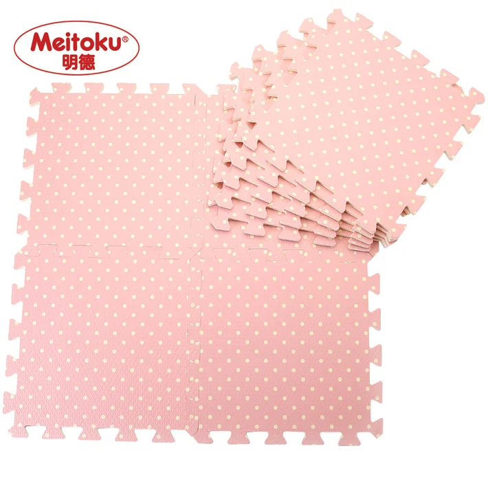 Meitoku EVA foam puzzle mats pink dots child floormat baby crawling
