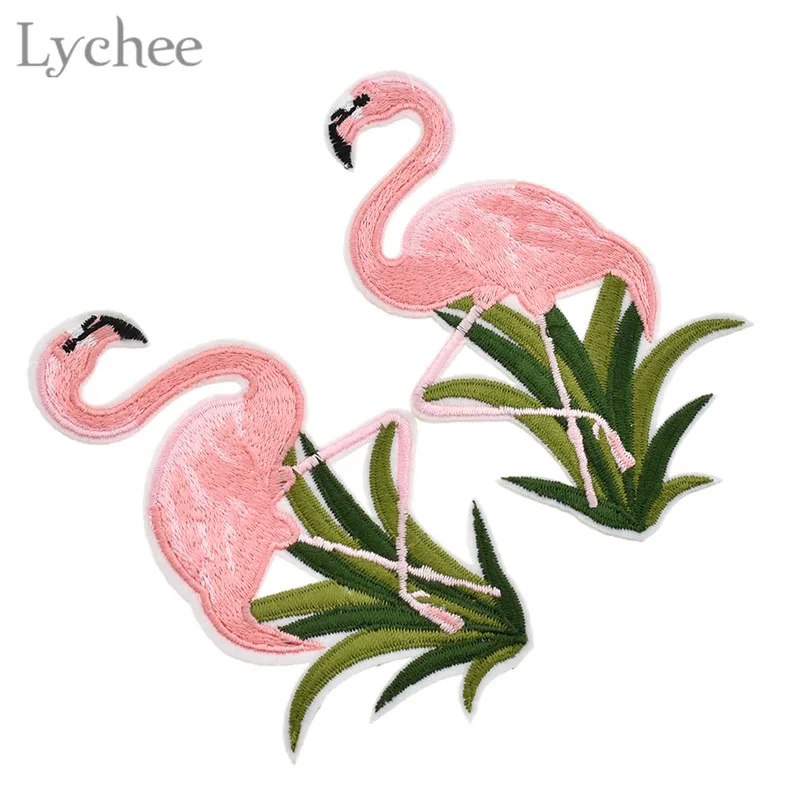 Lychee, 1 пара Фламинго заплатка для одежды клеящиеся утюгом украшения нашивки мультфильм мотив Стикеры DIY одежды аппликация, швейное ремесло