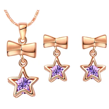 

Pendant necklace Earrings NEW 925 Sterling custom star set ear micro crystal CZ-jewelry Luxury Girls