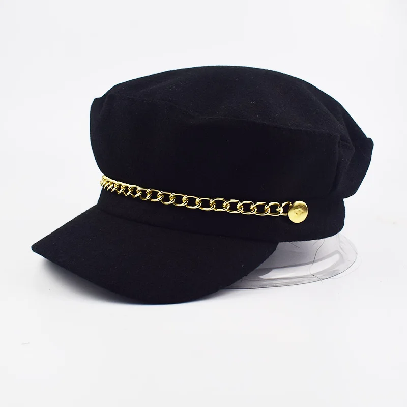 

newest design women men golden chains beret cap hat female fashion berets high quality beret caps flat hats wholesale