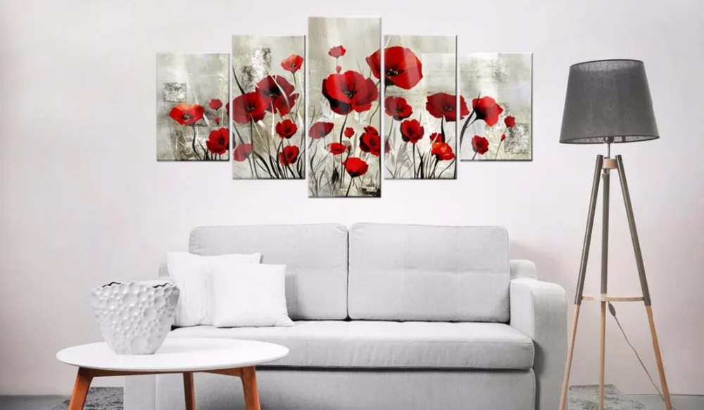 Billig 5 teile satz Rot Pruple Mohn Blume Kunstdruck Rahmenlose Leinwand Malerei Wand Bild Home Dekoration, wählen Farbe Und Größe Keine Rahmen