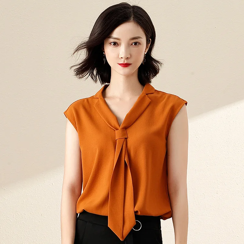 Harajuku New Spring Summer Blouse Women sleeveless Shirts Fashion Leisure Chiffon Shirt Bow Office Ladies Tops