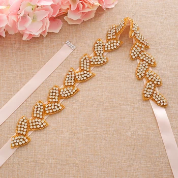 

Gold Handmade Pearls Bridal Belt Hand Beaded Wedding Belt Rhinestones Bridal Sash For Bridal Dresses A188G