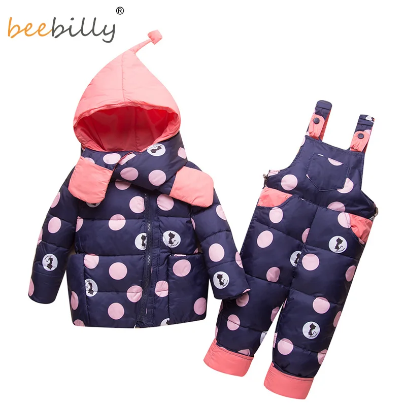 

Russia Winter Warm Baby Girl's clothing sets Girl Ski suits Children's Outdoor clothes Duck down coats Jackets+trousers/Jumpsuit