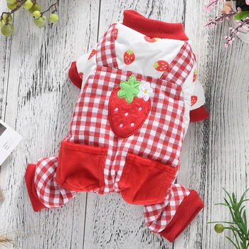 

Plaid Strawberries Matching Outfit Dog Cute Red Winter S XXL Cute Girl Pet Warm Four Legs Overall Clothes For Cat Pitbull Yorkie