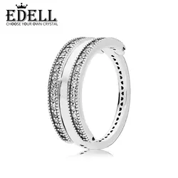 EDELL 100% 925 пробы Silver 1:1 оригинальный 197404CZ Реверсивный сердца кольцо Для женщин изделия очаровательный подарок