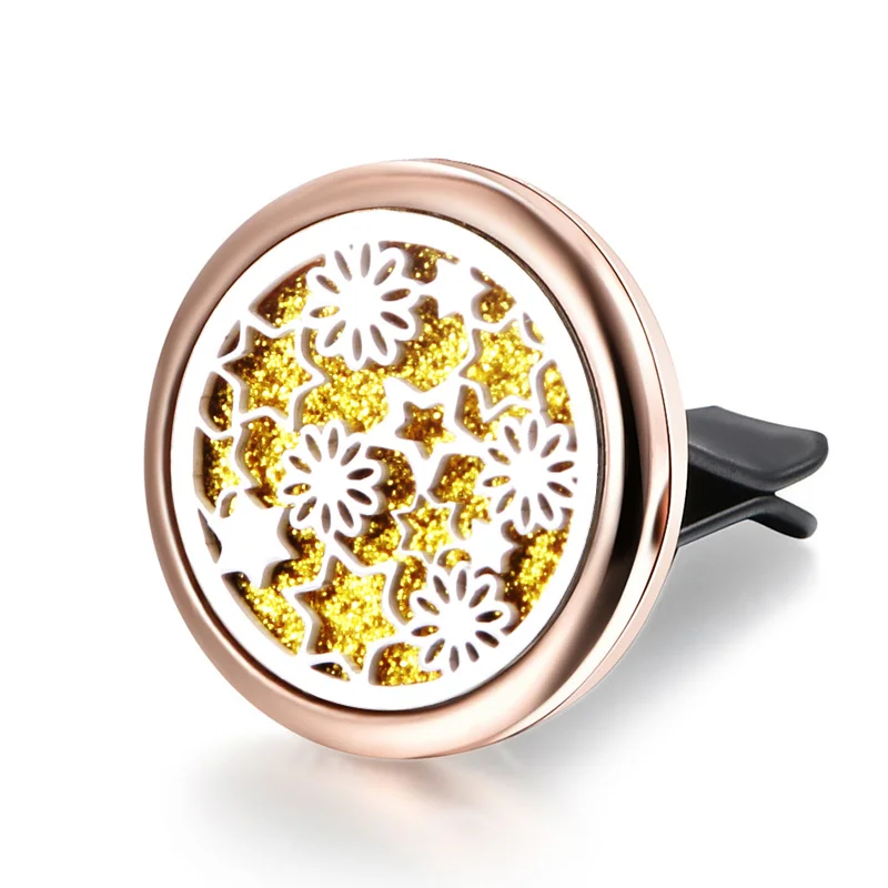 

Beautiful Pattern Car Air Perfume Diffuser Locket Stainless Steel Vent Freshener Car Clip Aromatherapy Essential Oil Diffuser
