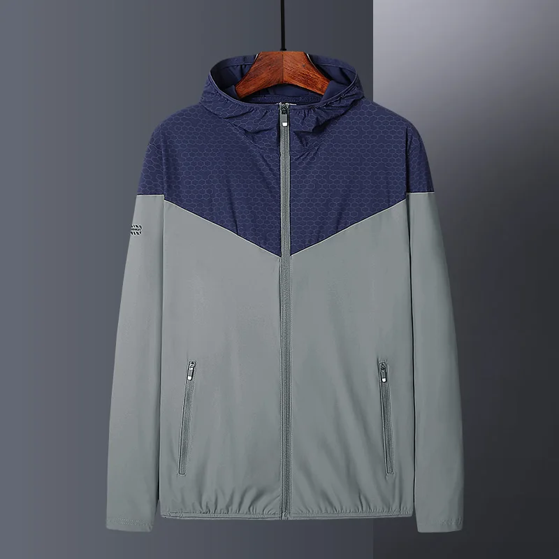 

2019 New Summer Men Sun Protective Contrast color Jacket Ultra Thin UV Protection Clothes Windbreaker Skin Cloth UV Coat Suit