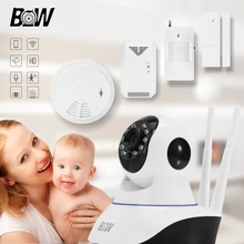 Cámara IP de Vigilancia de Seguridad inalámbrica Wifi HD 720 P P2P Alarma Automática P/T de Movimiento Infrarrojo/Sensor de La Puerta + Detector de humo/Gas