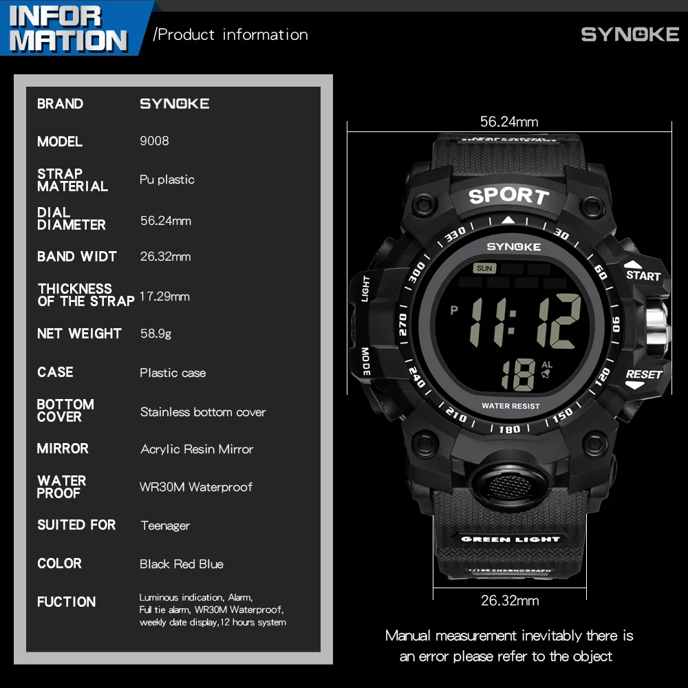 SYNOKE наручные часы для мужчин s спортивные цифровые часы для мужчин светодиодный Будильник с датой водонепроницаемые часы спортивные мужские s цифровые часы лучший бренд класса люкс