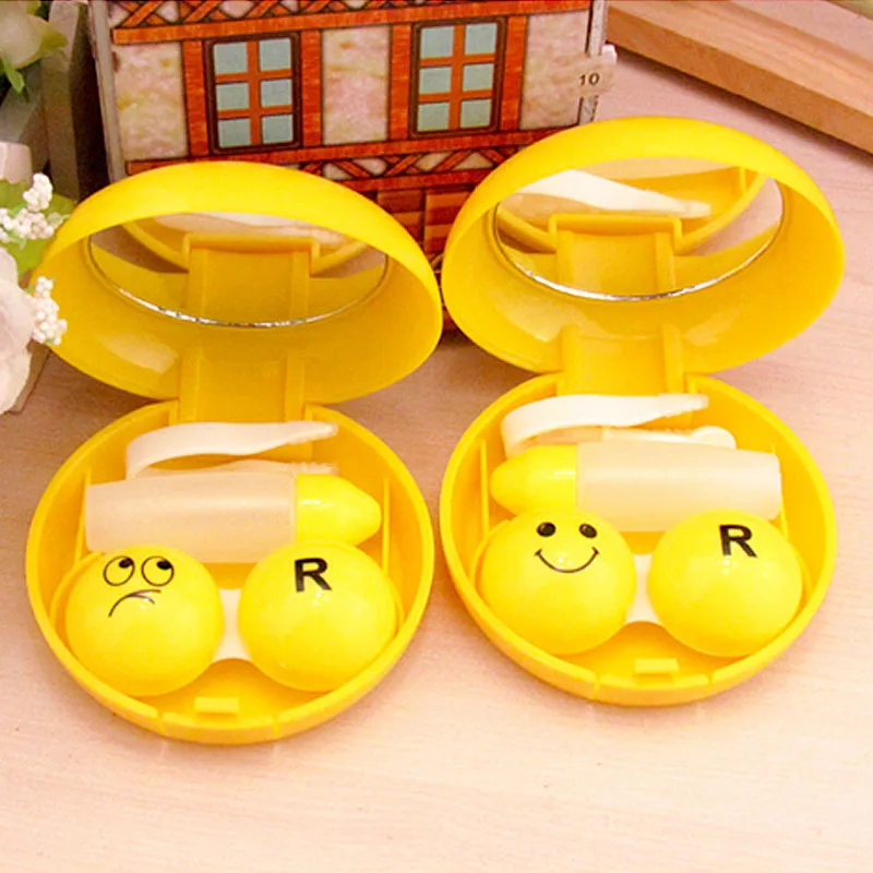 

fashion Mini Square Contact Lens Case Box Travel Kit Easy Carry yellow Mirror Container Free Shipping wholesale p2