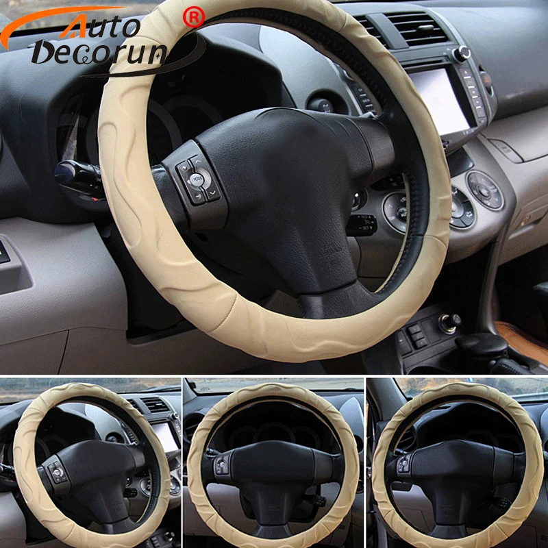 

AutoDecorun Faux Leatherette Car Steering Wheel Covers for Cadillac ESCALADE ATS SRX CTS XTS XT5 CT6 Auto Wheel Steering Covers