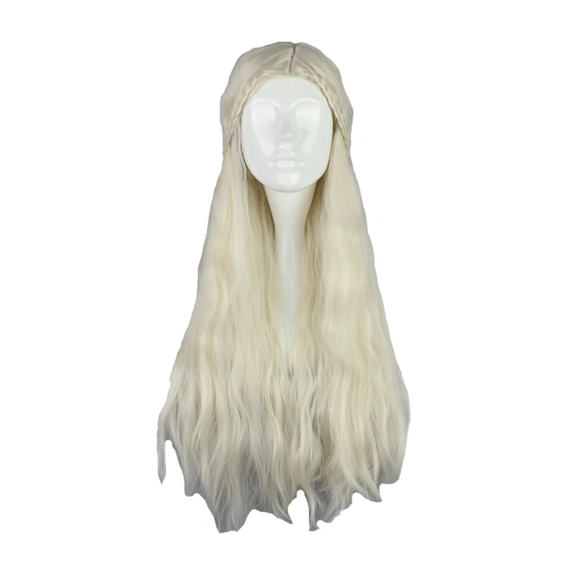 Temperatura da Fibra do Cabelo de Cor 100% de Alta Mcoser Longo Encaracolado Sintético Cosplay Peruca Bege Wig-016e 75 cm