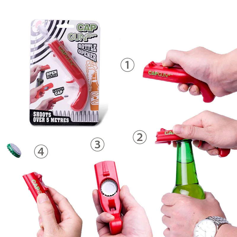 

Gun Shape Beer Bottle Opener Creative Flying Cap Launcher Bottle Opener Drink Opening Shooter Party Bar Game Kitchen Tools