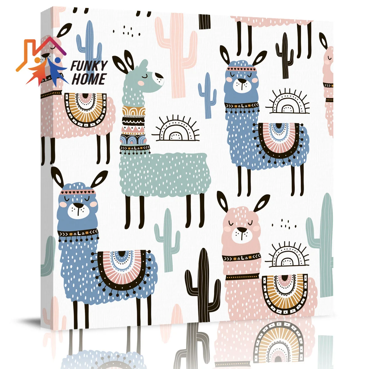 

Funkyhome Canvas Painting Cartoon Camel Cactus Alpaca Framed Wall Art Bedroom Living Room Modern Home Decoration