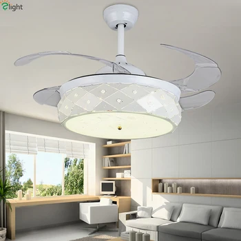 

Modern Invisible ABS Leaf Led Ceiling Fans Dining Room White Metal Led Ceiling Fan Bedroom Dimmable Ceiling Fan Lights Fixtures