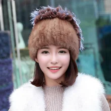 Натуральная норковая меховая шапка для женщин, теплые шапочки с мехом норки, шапка из меха норки, помпоны, НОВАЯ шапка с меховым помпоном, TU154-34