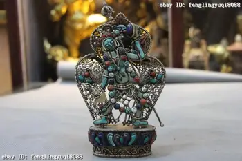 

Discount 55% Tibet buddhism White Copper Silver inlay Turquoise Coral Gem Vajravarahi Buddha
