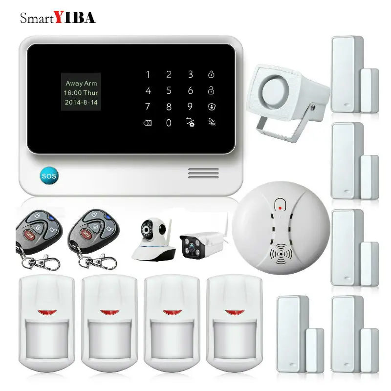 SmartYIBA WIFI GSM Alarm APP Control Wireless Home alarm Security System+Outdoor/Indoor Network Camera+Smoke/Fire Alarm цена SmartYIBA WIFI GSM Alarm APP Control Wireless Home alarm Security System+Outdoor/Indoor Network Camera+Smoke/Fire Alarm цены онлайн
