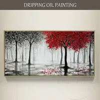 安い価格高品質アーティスト手描き現代森林風景油絵ウォールアート森でレッドツリーオイル絵画