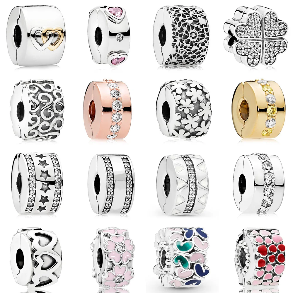

925 Sterling Silver Stopper Beads Charms Round Flower Crystal Bead For Women Pandora Charms Silver 925 Original Bracelet DIY