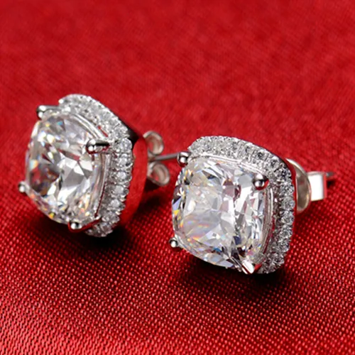 8*8 мм 3Ct/каждая подушка серьги гвоздики Твердые из стерлингового серебра 925 пробы