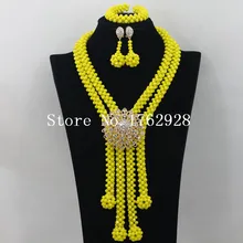 Желтого цвета в африканском стиле ожерелье Нигерийским бисером браслет серьги свадебные украшения набор, ручная работа, Стиль