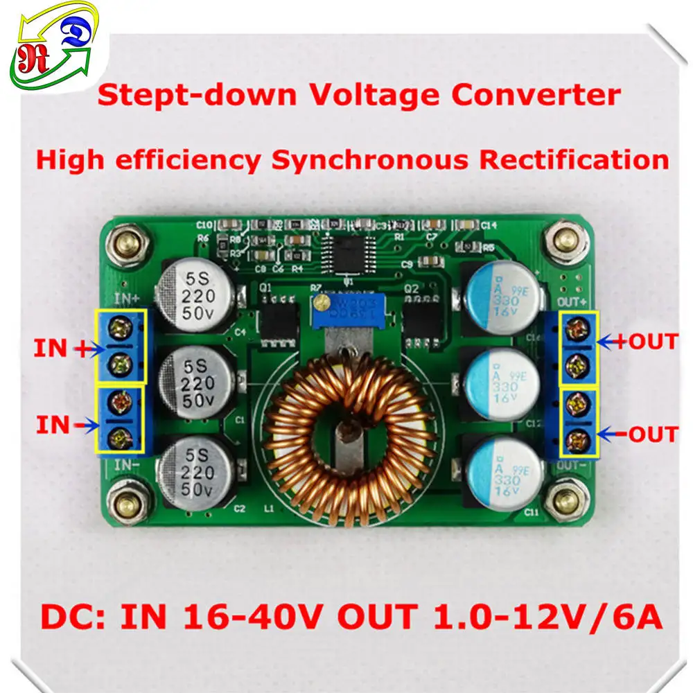 RD DC-DC понижающий высокоэффективный синхронный 12 v/9 v 6A регулируемое питание Мощность понижающий преобразователь регулятор напряжения - Цвет: 12V 6A