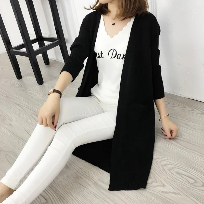 Women Autumn Open Stitch Cardigan 7 Colors Available Knitted High Quality Ladies Outwear Sweater Long Cardigans