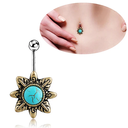 

12 pcs Retro Natural Belly Button Navel Bar Ring Body Piercing Barbell Gift