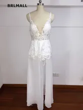2018 Sexy Deep V Neck Wedding Dresses A Line Side Split Bridal Gowns Custom Made Chiffon Real Picture