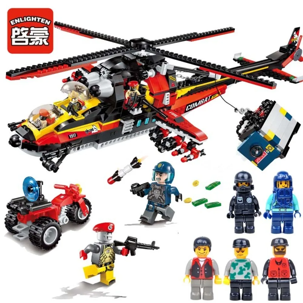 Enlighten 654Pcs City Series Police Ghost Recon Helicopter Model Building Kits Blocks Brick Kids Toys | Игрушки и хобби