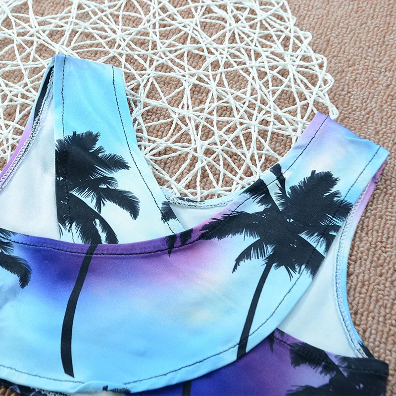 Girls Kids Swimwear 2pcs Baby Children Swimsuit Infant Swimming Wear Beach Coconut Tree Print Bikini (3)