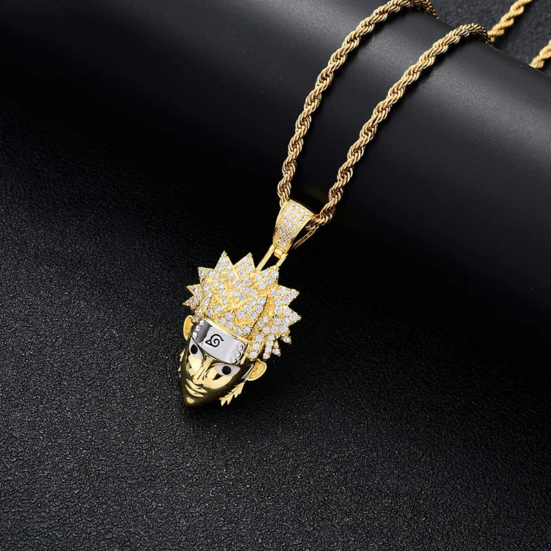 Наруто Мода хип хоп аксессуары, медь кубического циркония bling iced out кубинская цепь соединительное звено подвеска ожерелье ювелирные изделия