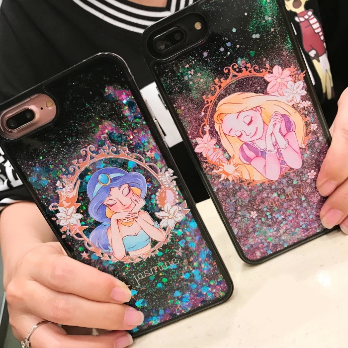 

Cute Gril Princess Glitter Stars Dynamic Liquid Quicksand Soft TPU Phone Back Cover mermaid Cartoon Case For iPhone 6 6S 7 7Plus