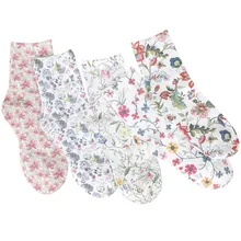 5 пар/набор Для женщин носки Винтаж цветы 3D полный носки с принтом Для женщин короткие носки милые носки хлопковые чулки элегантные носки для девочек, Meias