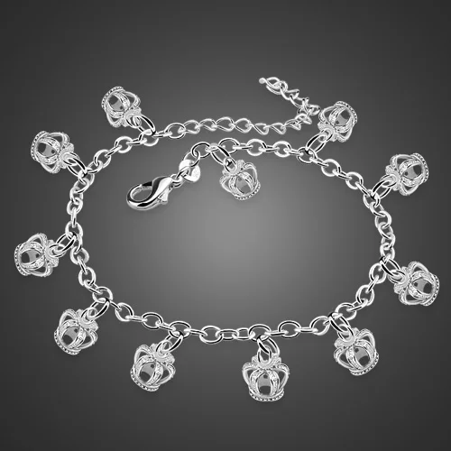 

Fashion lady anklets.Lovely anklets woman solid 925 silver.Silver crown pendant anklets real sterling silver foot chain present