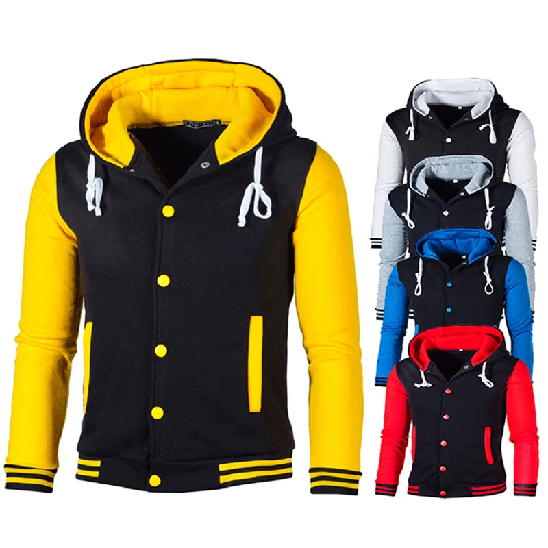 

Men's Coat Hoodies 2019 Stitching Color Long Sleeve Zipper Hooded Jackets Brand Sports Baseball Jacket For Men Hoody Casacas