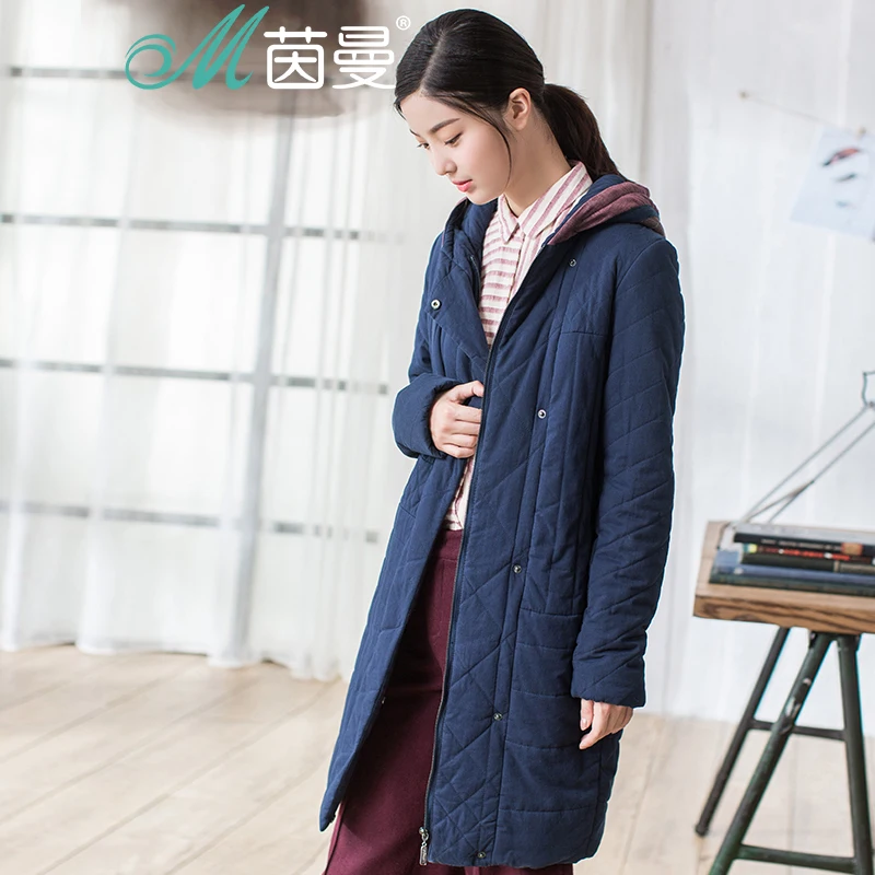 

INMAN "Women 's winter new contracted in color hooded with long cotton-padded jacket cotton-padded jacket coat