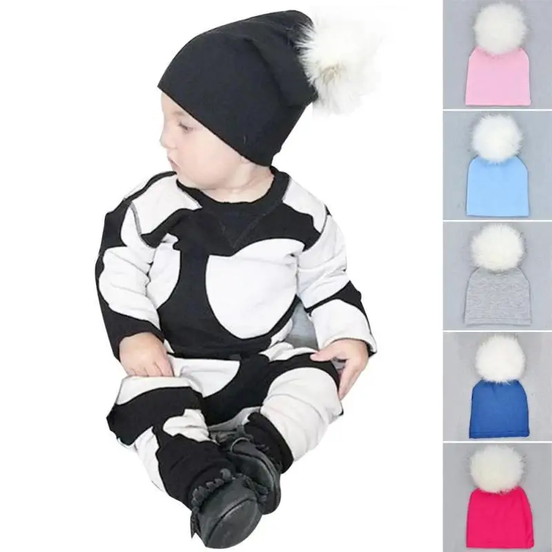 Warm Baby Hat Newborn boys Girls Cotton Beanie Cap Fur Ball Pompom Infant Spring Hat Beanies Children Accessories chapeau D2