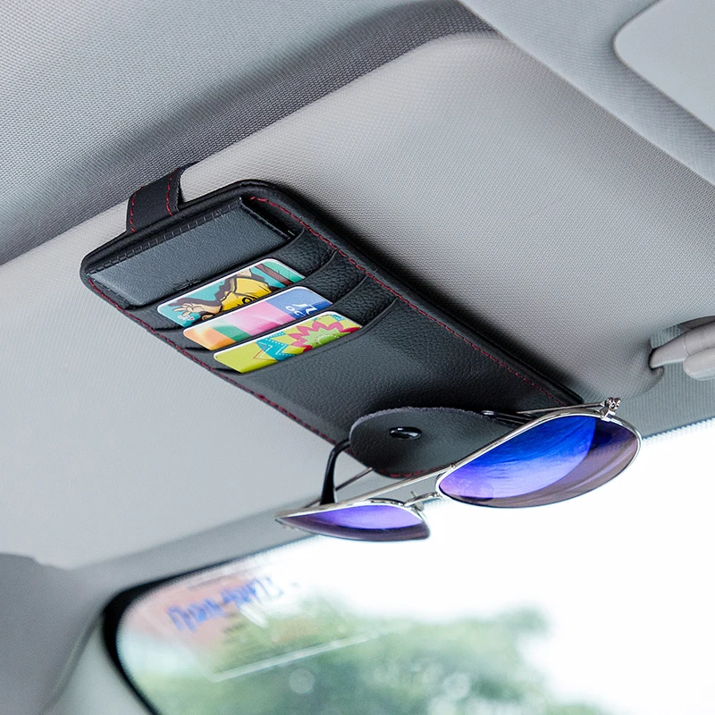 Car universal real leather sunshade storage clip bag pocket for card