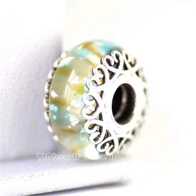 2018 Autumn 925 Sterling Silver Bead Iridescent Colorful Glass Murano Charm Fit Original Women Bracelet  Bangle DIY Jewelry
