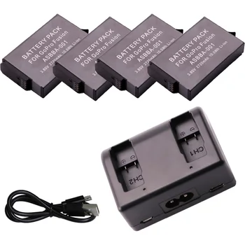 

4Pcs 3.85V 2720mAh Batteries + Dual USB Charger with Type C Port for Gopro ASBBA-001 Batteries Gopro Fusion 360-Degree Camera