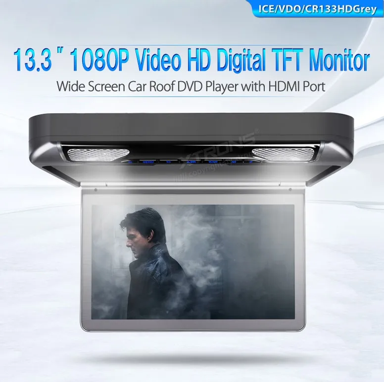 Sale 13.3" Gray Color Flip Down Car DVD Car Roof DVD Roof Mount Car DVD with Built-in HDMI Input & 1920*1080 HD Resolution 0