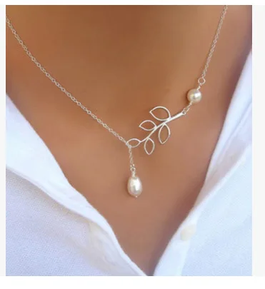 

Multilayer Metal Size Double-sided Pearl Wind Fashion Personality Leaf Pearl Droplet Collarbone Chain Choker Pearl Necklace