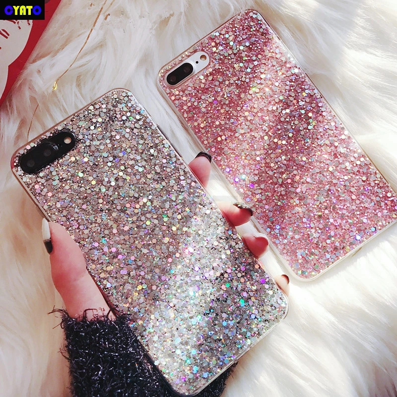 

Cyato Phone Case for iPhone 6 6S Case Silicon Bling Glitter Crystal Sequins Soft TPU Cover Fundas for iPhone 5 5S 7 8 Plus X