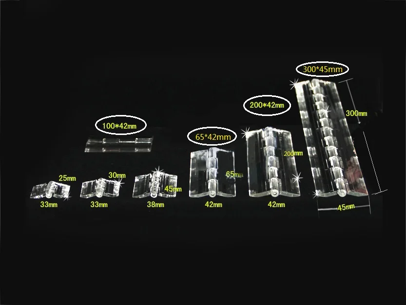 

H25x33MM/H30X33MM/H45x38/H65*42/H100*42/H200*42/H300*45MM Transparent Acrylic Hinge ClearOrganic Glass Hinge Furniture Accessory